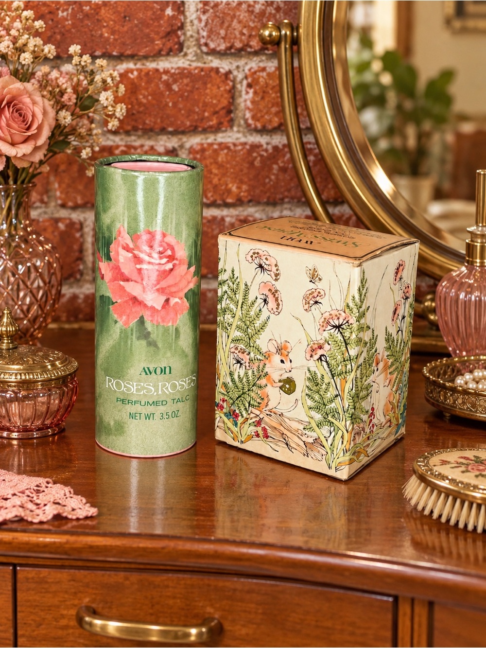 Avon Roses, Roses Perfumed Talc and Swiss Mouse Fragrance Decanter